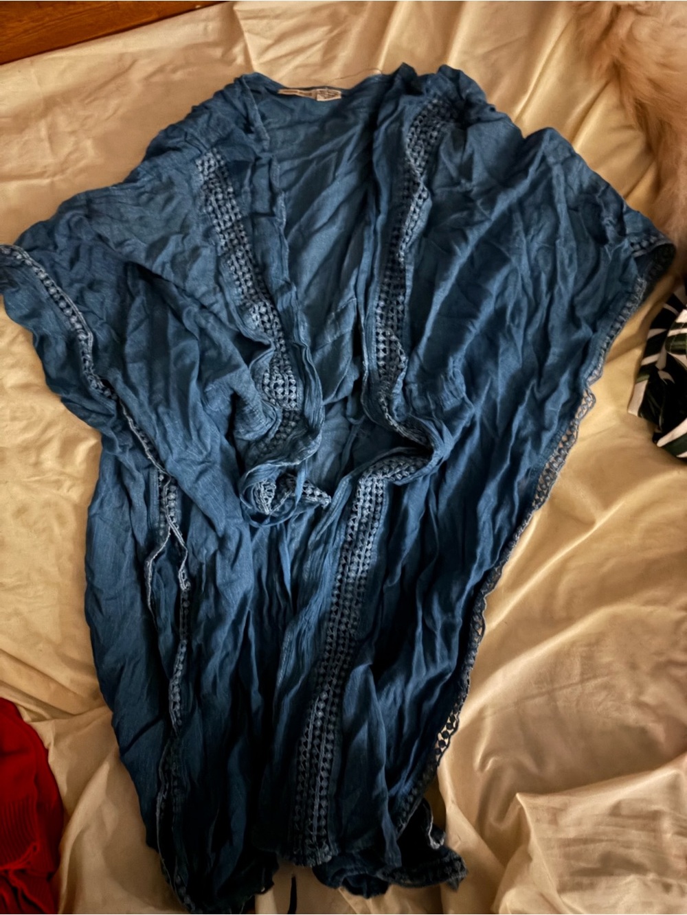 Women's Blue Crochet-Trim Kimono Robe - Brand Unknown; AS IS